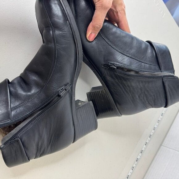 Rieker Greta Black Fleece Lined Leather Block Heeled Ankle Boots Size 42 - Picture 12 of 16